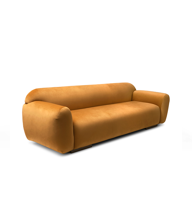 Otter Orange Velvet Sofa with Ash Wood Base Modern Contemporary - Home'Society