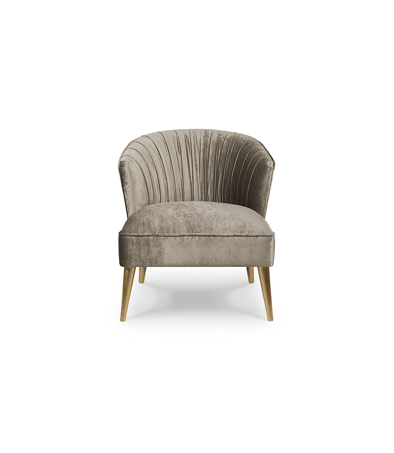 Nuka Armchair - Grey Velvet Curved Back with Glossy Gold Legs - Home'Society