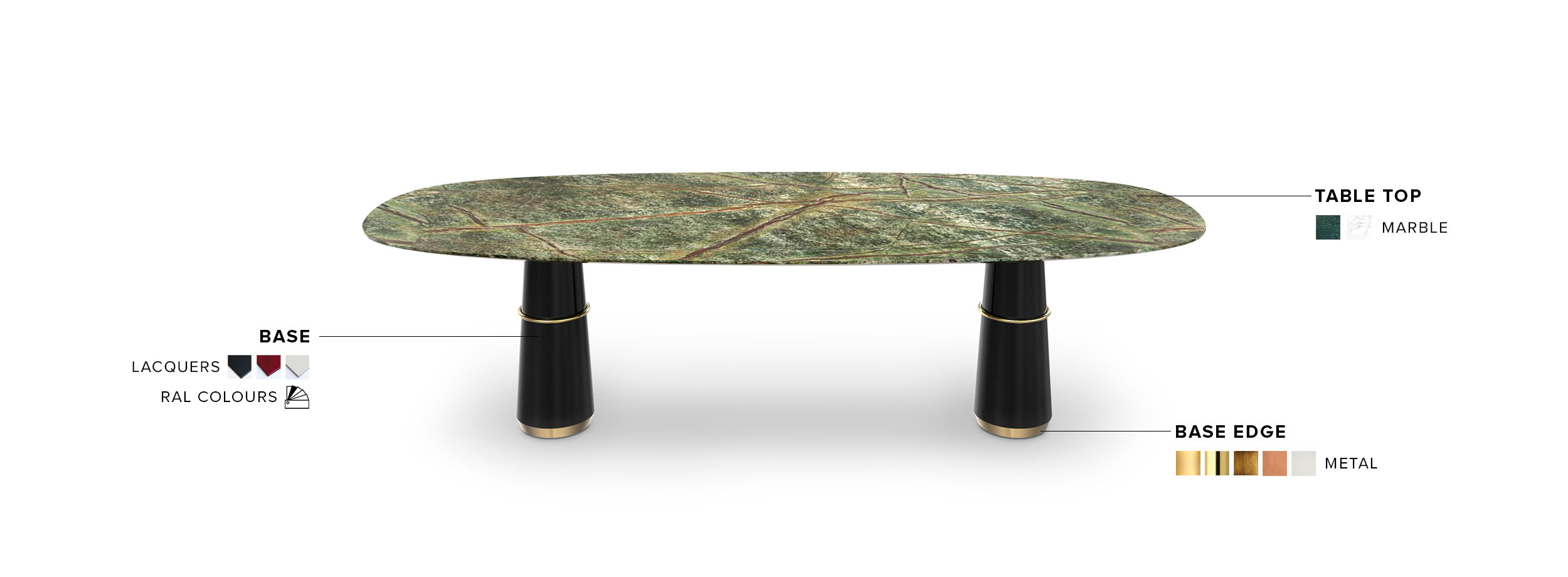 Agra III Marble Dining Room Table with Brass Details Modern Contemporary - Home'Society