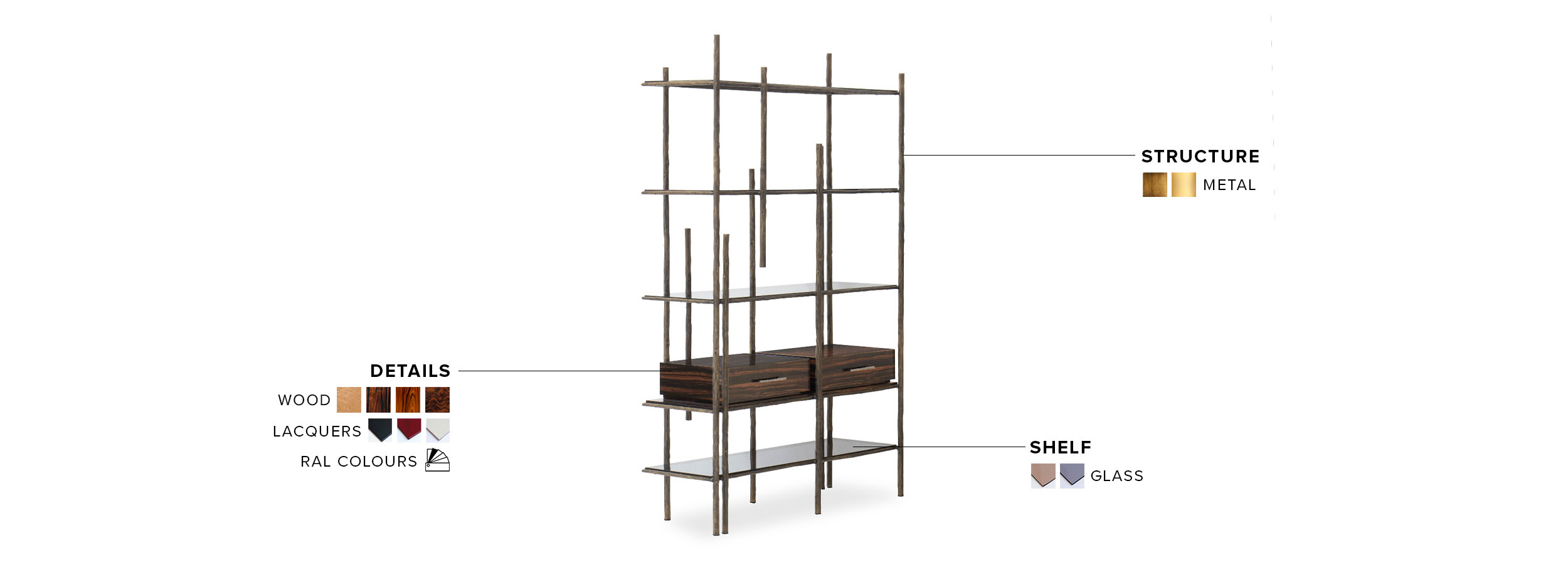 Mambu Bookcase In Glossy Casted Aged Brass For A Modern Home Decor - Home'Society