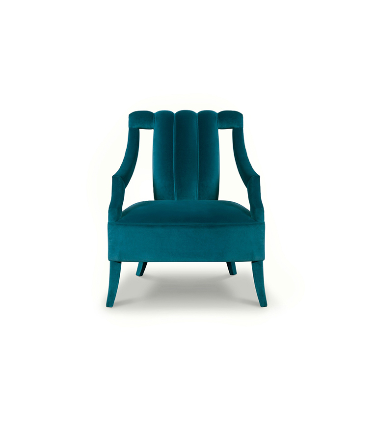 Cayo Fully Upholstered Velvet Armchair in Blue Modern Contemporary - Home'Society