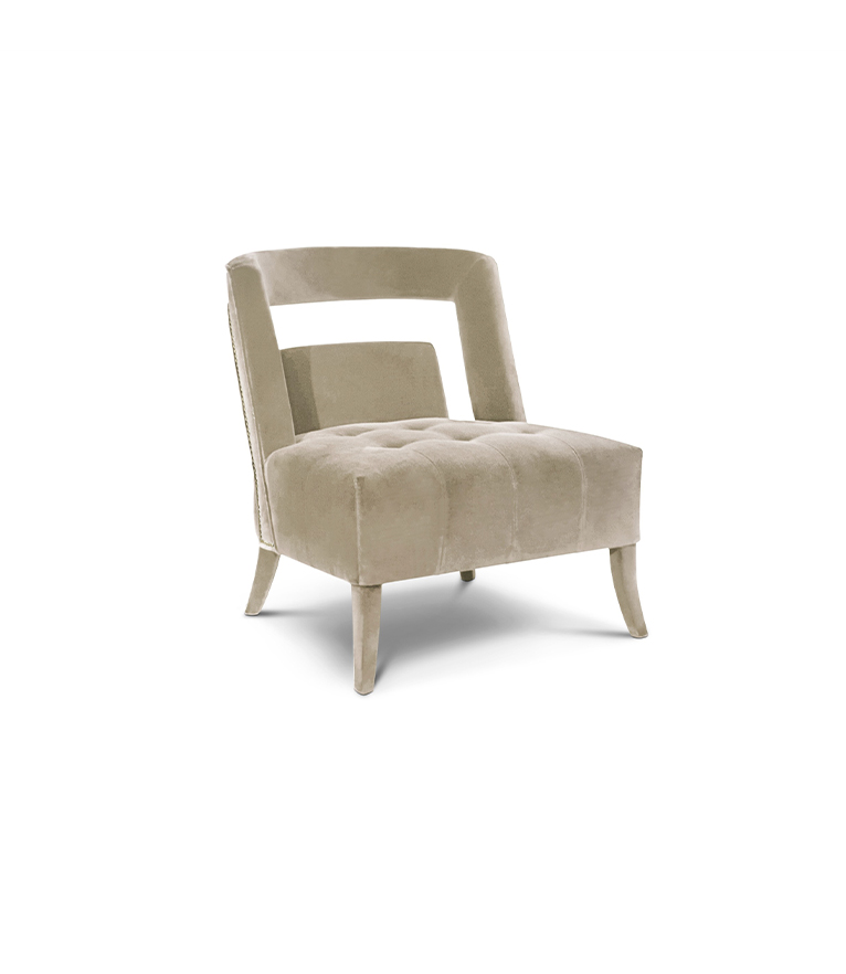 Naj Fully Velvet Upholstered Armchair with Nickeled Nail Trim Modern - Home'Society