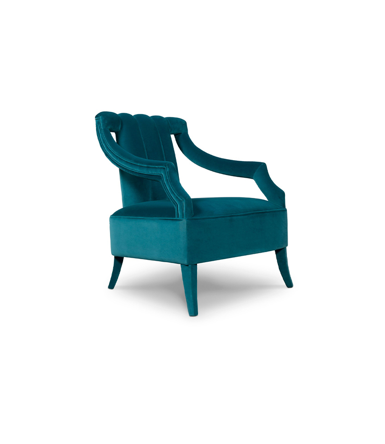 Cayo Fully Upholstered Velvet Armchair in Blue Modern Contemporary - Home'Society