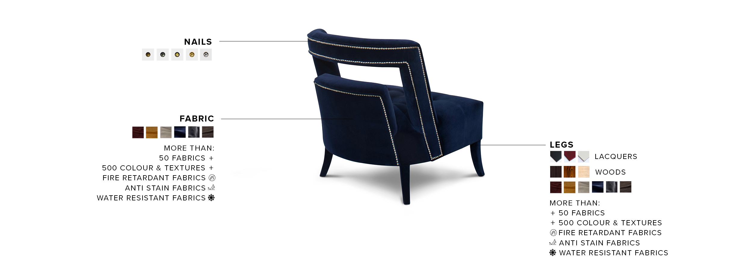 Naj Fully Velvet Upholstered Armchair with Nickeled Nail Trim Modern - Home'Society