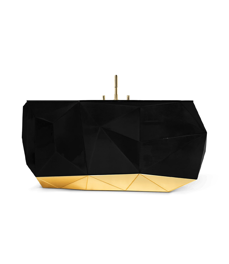 Diamond Single Vanity Cabinet - In A High Gloss Black Varnish - Home'Society