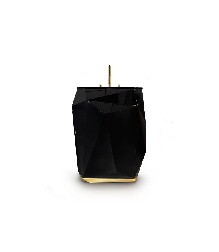 Diamond Black Lacquered Wood Pedestal Sink and Gold Details - Home'Society