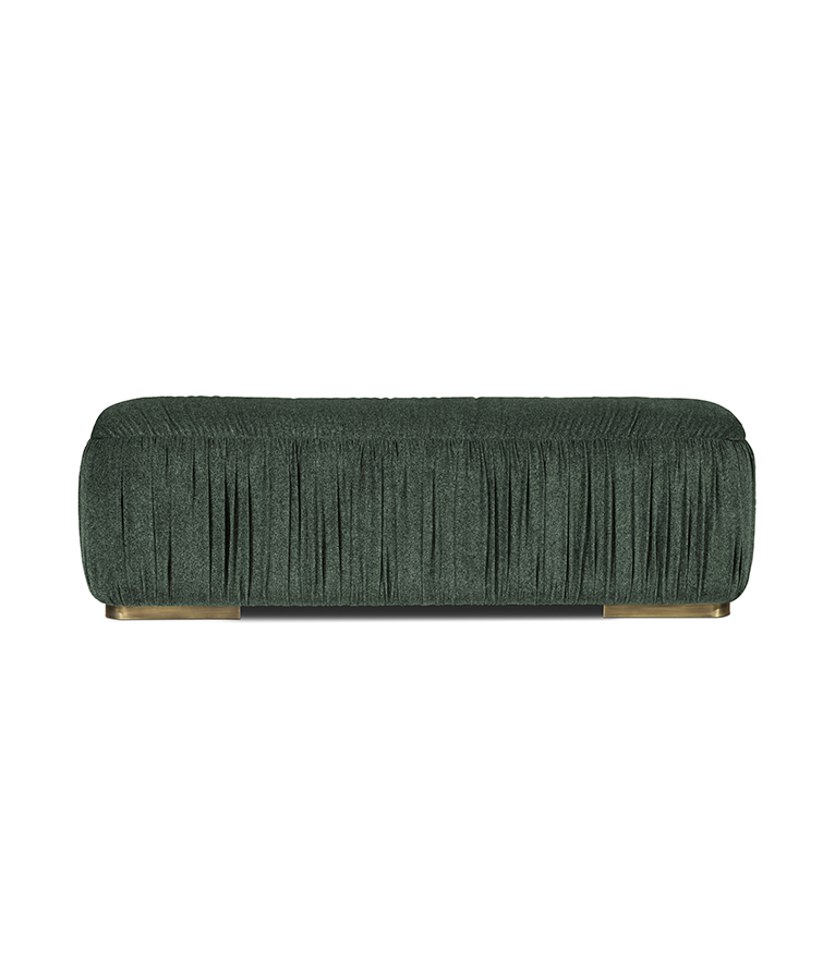 Wales Velvet Upholstered Bench with Brushed Aged Brass Base Modern - Home'Society