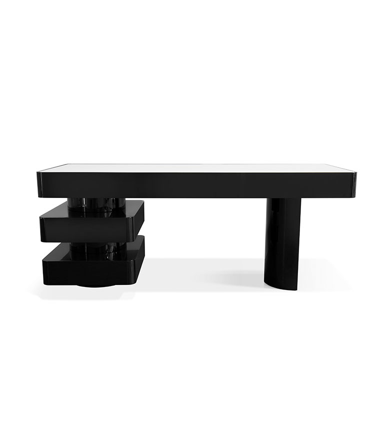 Shinto II Desk In Gloss Black Lacquer For A Modern Home Office Decor - Home'Society