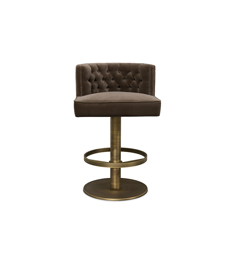 Bourbon II Counter Stool - Upholstered In Velvet With A Brass Swivel - Home'Society