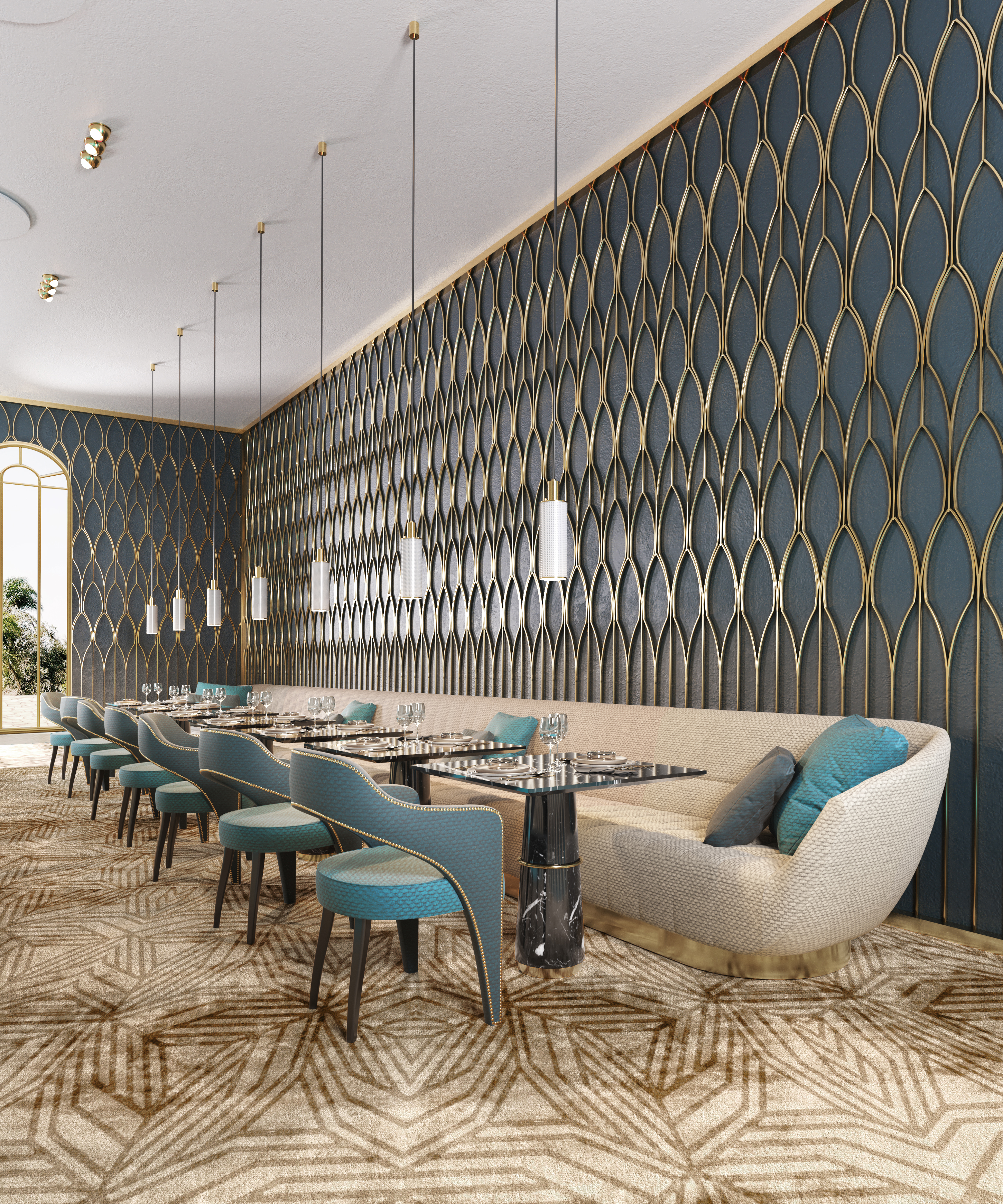 Restaurant Design with Blue Accents - Home'Society