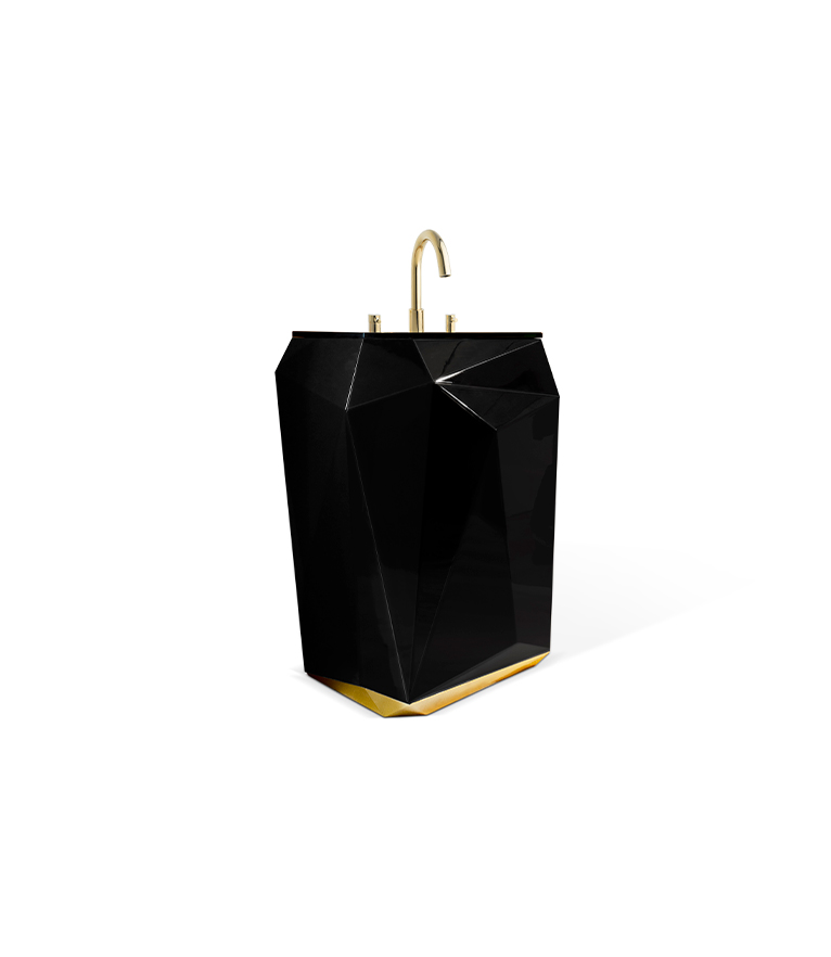 Diamond Black Lacquered Wood Pedestal Sink and Gold Details - Home'Society