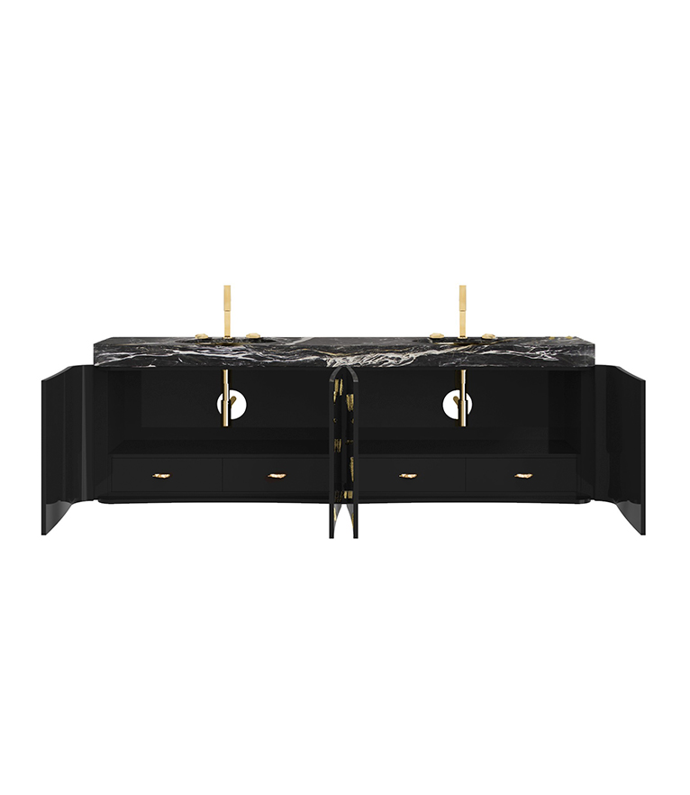 Baraka Wall Mounted Bathroom Vanity - With A Black Kenya Marble Countertop - Home'Society