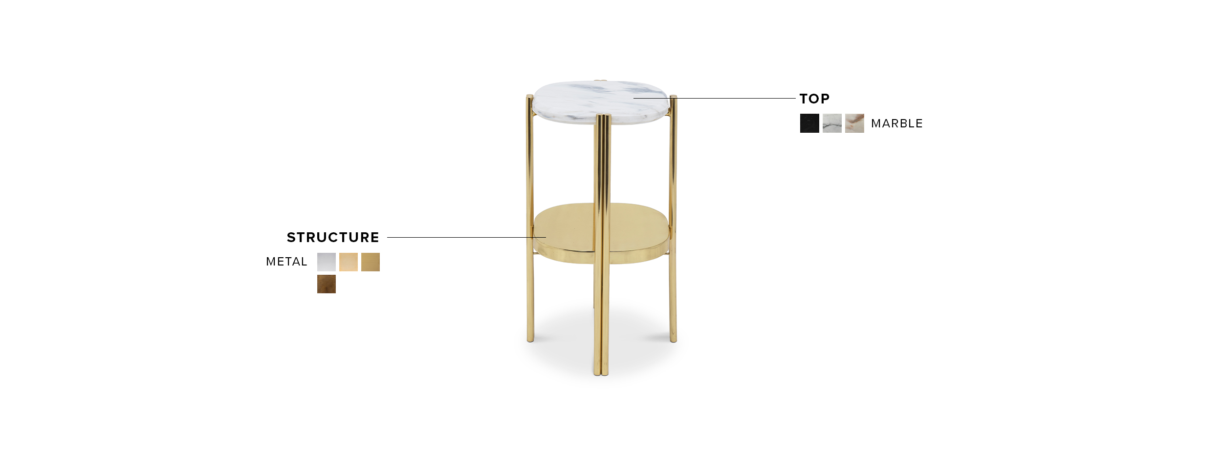 Craig Accent Table - Made In Polished Brass And Carrara Marble - Home'Society