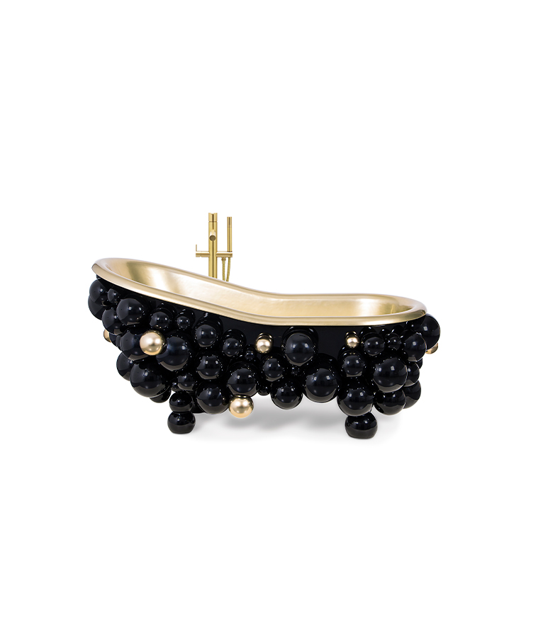 Newton Lip Shaped Bathtub Gold Painted Casted Iron and High Gloss Black Spheres - Home'Society