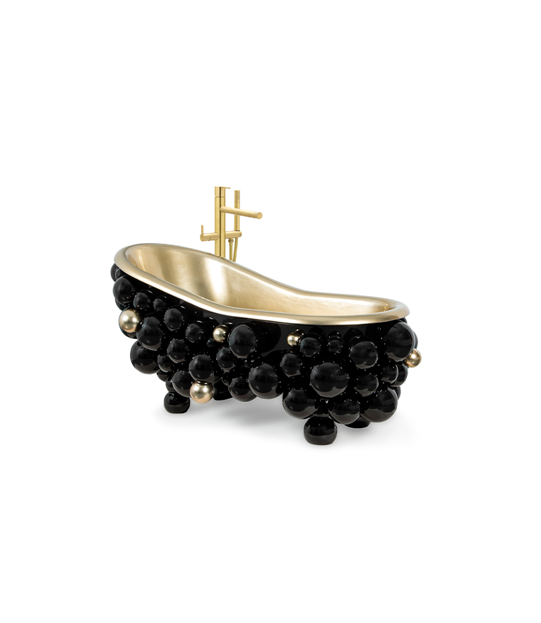 Newton Lip Shaped Bathtub Gold Painted Casted Iron and High Gloss Black Spheres - Home'Society