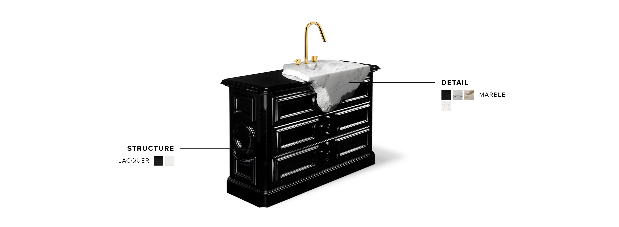 Petra Vanity Cabinet - High Gloss Lacquered and White Marble Sink - Home'Society