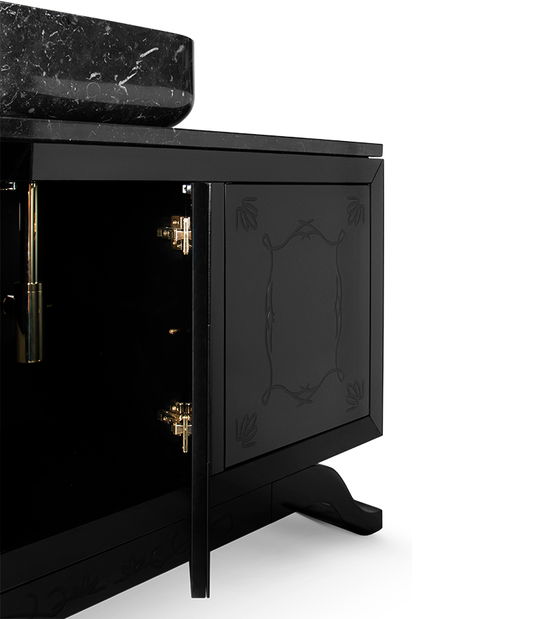 Metropolitan Vanity Cabinet - Wood With Black Lacquer and Marble Sink Vanity - Home'Society