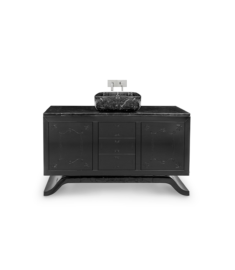 Metropolitan Wood With Black Lacquer and Marble Sink Vanity - Home'Society