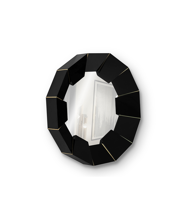 Darian Black Mirror: Black Lacquer and Brass Modern Design - Home'Society