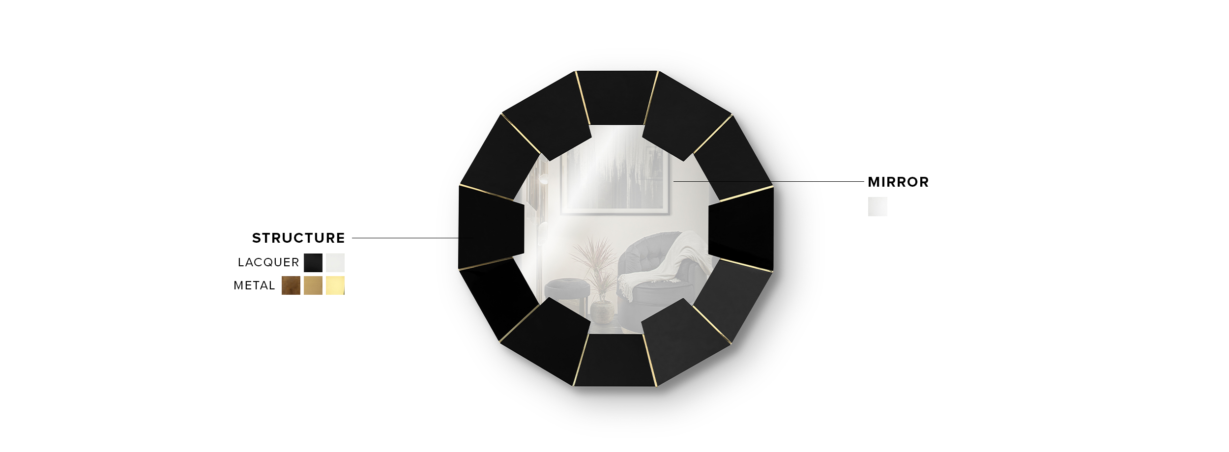 Darian Black Mirror: Black Lacquer and Brass Modern Design - Home'Society