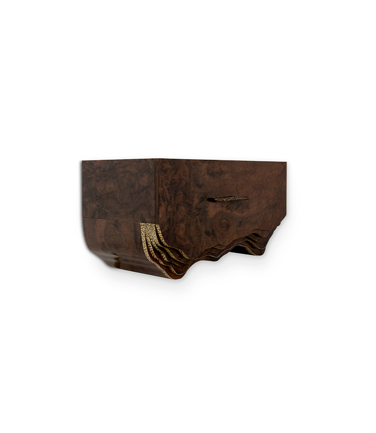 Huang Wall Monted Bathroom Vanity Cabinet: Walnut Root Wood with Brass Details - Home'Society