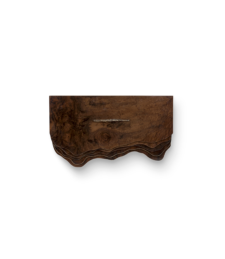 Huang Wall Monted Bathroom Vanity Cabinet: Walnut Root Wood with Brass Details - Home'Society