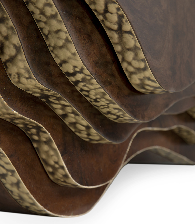 Huang Wall Monted Bathroom Vanity Cabinet: Walnut Root Wood with Brass Details - Home'Society