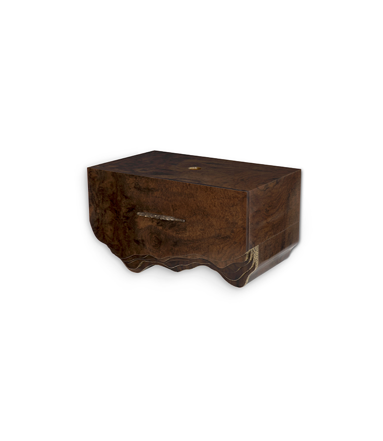 Huang Wall Monted Bathroom Vanity Cabinet: Walnut Root Wood with Brass Details - Home'Society