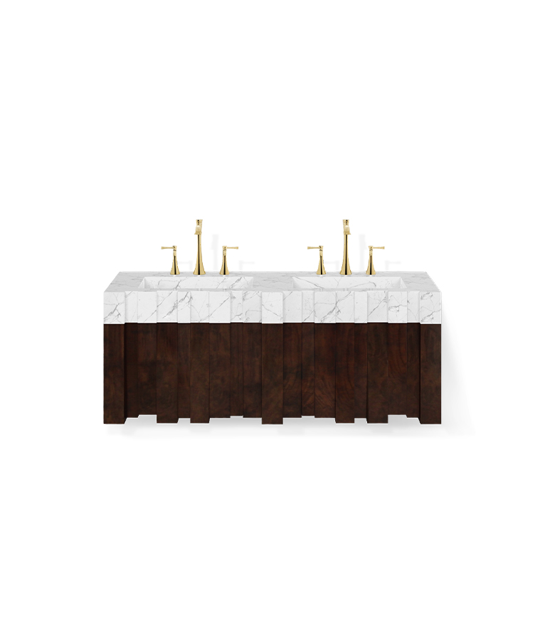 Nazca Wall Mounted Vanity Cabinet: Matte Walnut Root Veneer With A Marble Sink For A Modern Design - Home'Society