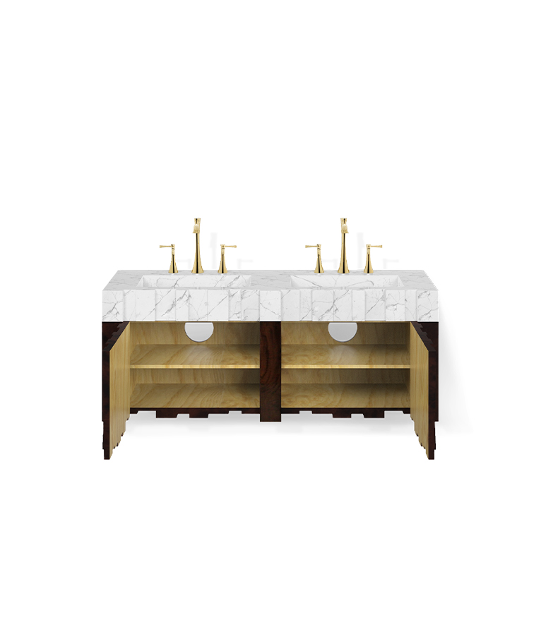 Nazca Wall Mounted Vanity Cabinet: Matte Walnut Root Veneer With A Marble Sink For A Modern Design - Home'Society