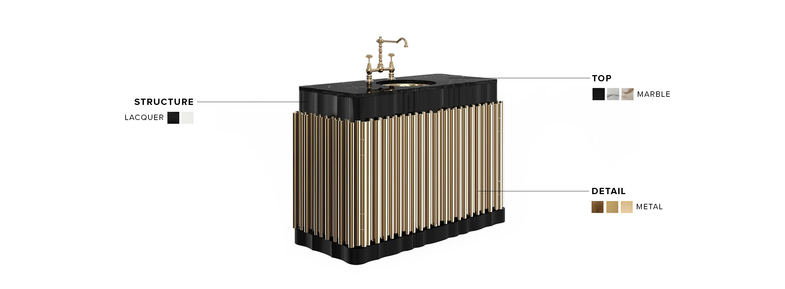 Symphony Single Vanity Cabinet - In Gold-plated Brass - Home'Society