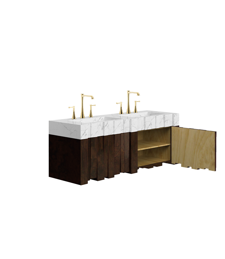 Nazca Wall Mounted Vanity Cabinet: Matte Walnut Root Veneer With A Marble Sink For A Modern Design - Home'Society