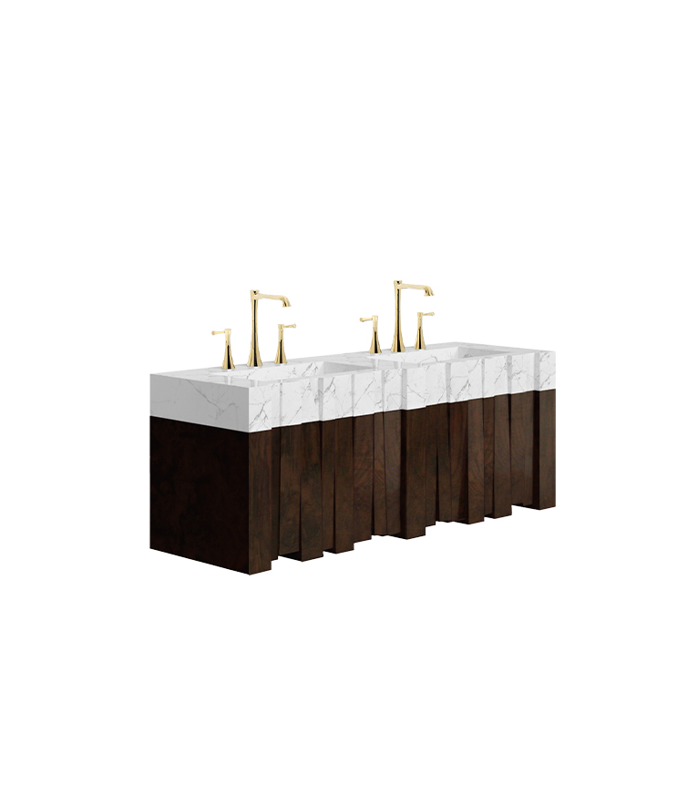 Nazca Wall Mounted Vanity Cabinet: Matte Walnut Root Veneer With A Marble Sink For A Modern Design - Home'Society