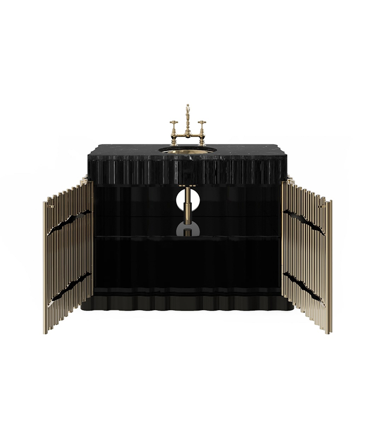 Symphony Single Vanity Cabinet - In Gold-plated Brass - Home'Society