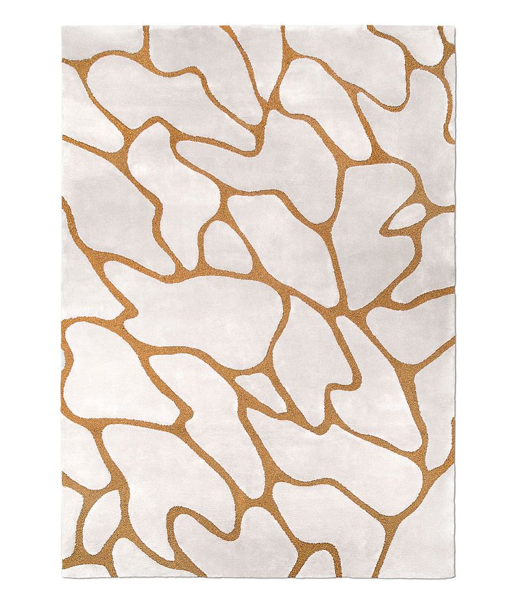 Cell Rectangular Area Rug With Natural Wool, Silk and Lurex Beige and White - Home'Society