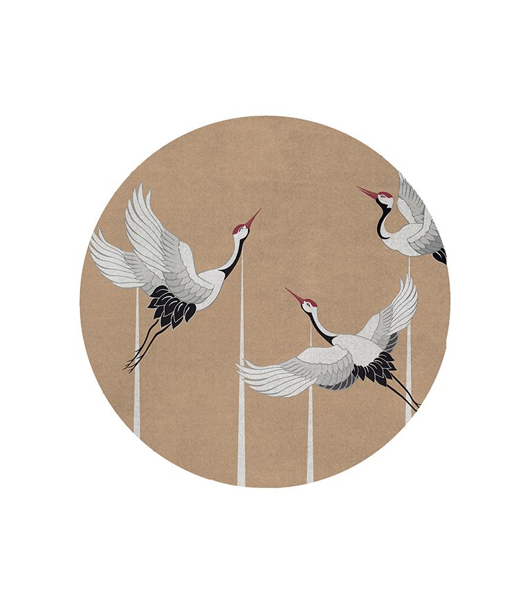 Heron Round Rug: Nude with Botanical Silk - Home'Society