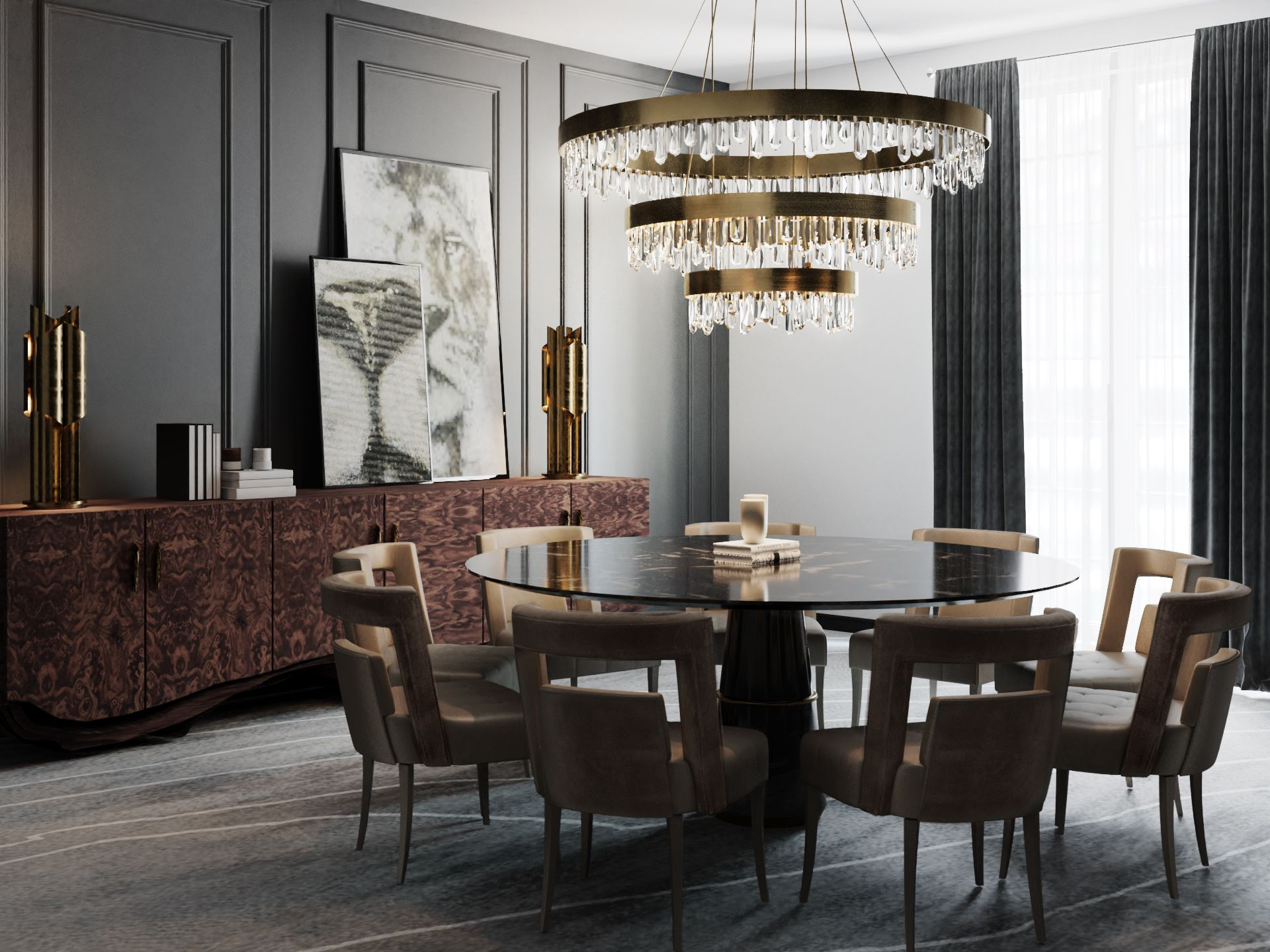 Elegant Dining Room With An Aged Brushed Chandelier - Home'Society