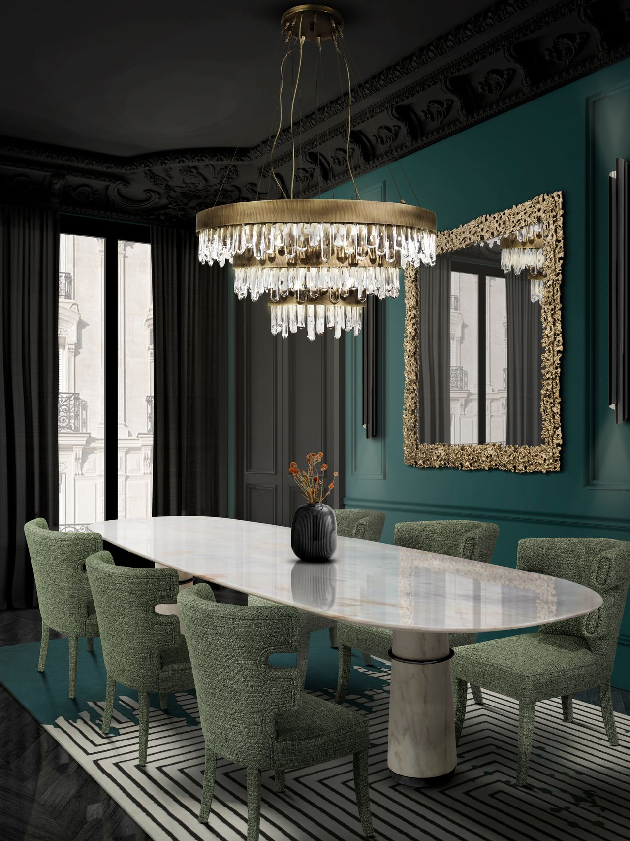 Dining Room Decor With a Matte-Casted Brass Mirror - Home'Society