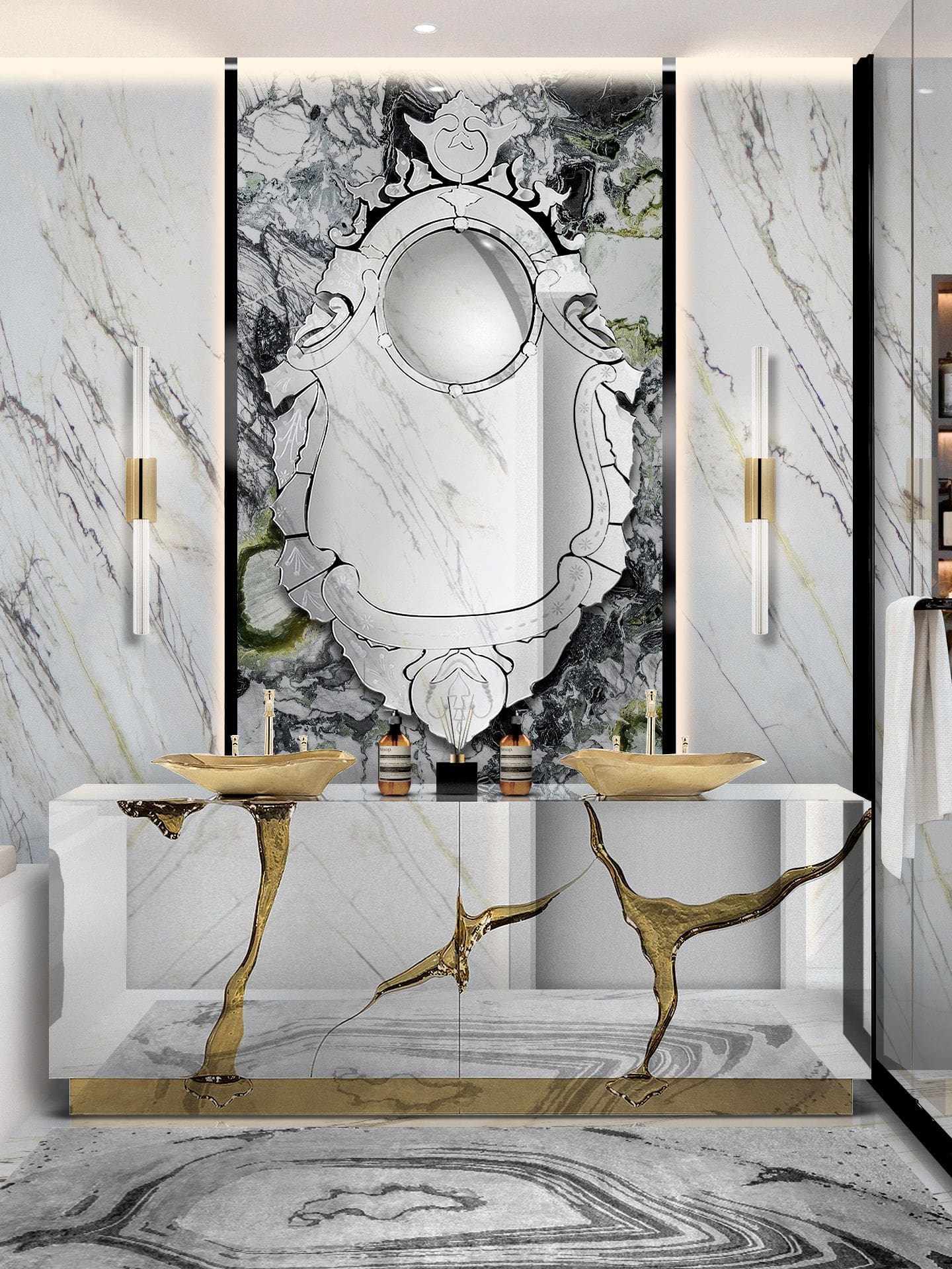 Bathroom Interior Design With Polished Brass - Home'Society
