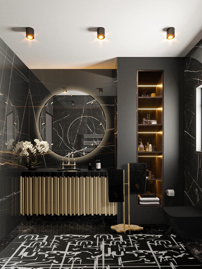 Moody And Unique Bathroom Design With Dark Tones - Home'Society