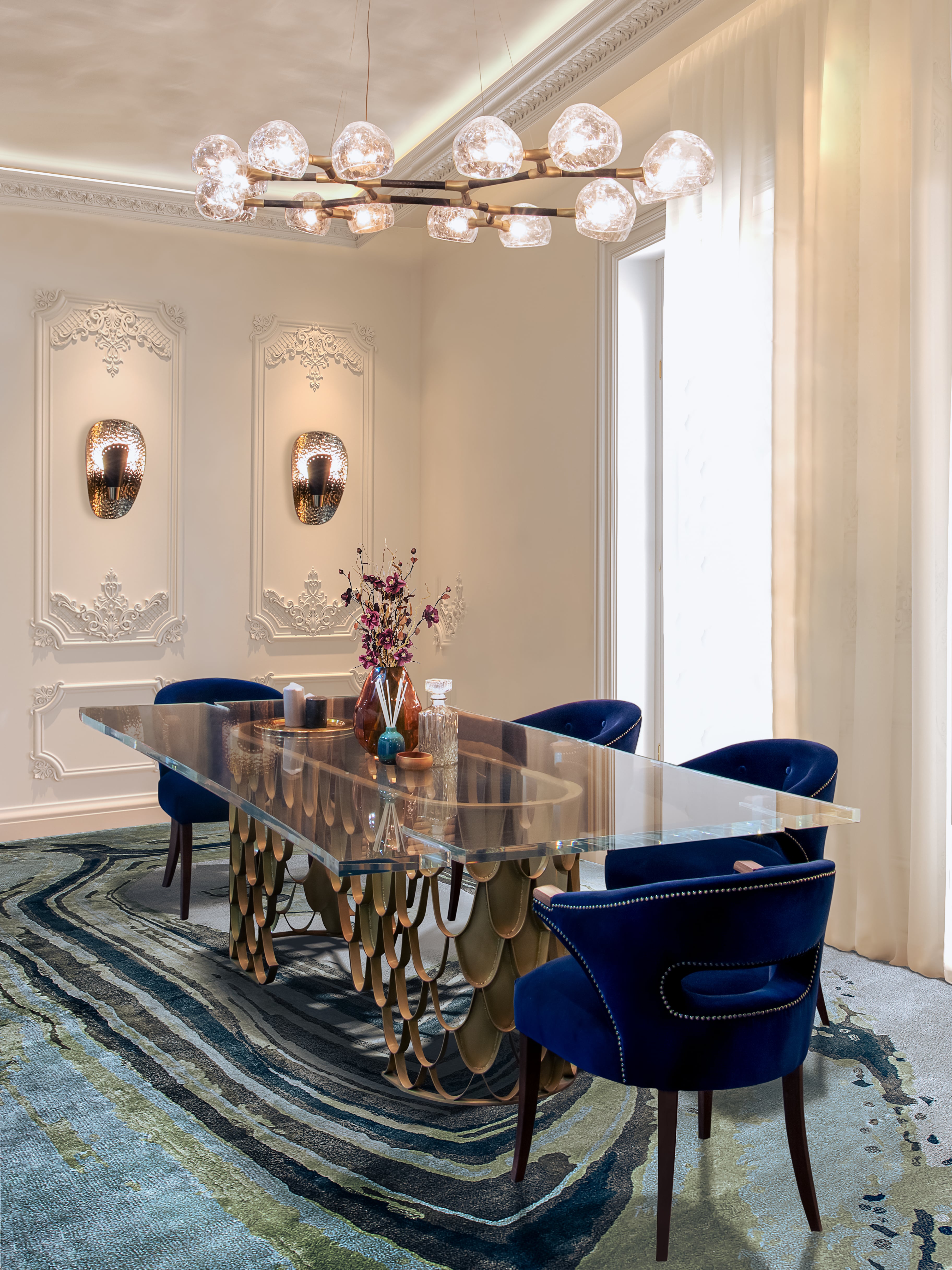 Impressive Dining Room Decor With Strong Blue Dining Chair - Home'Society