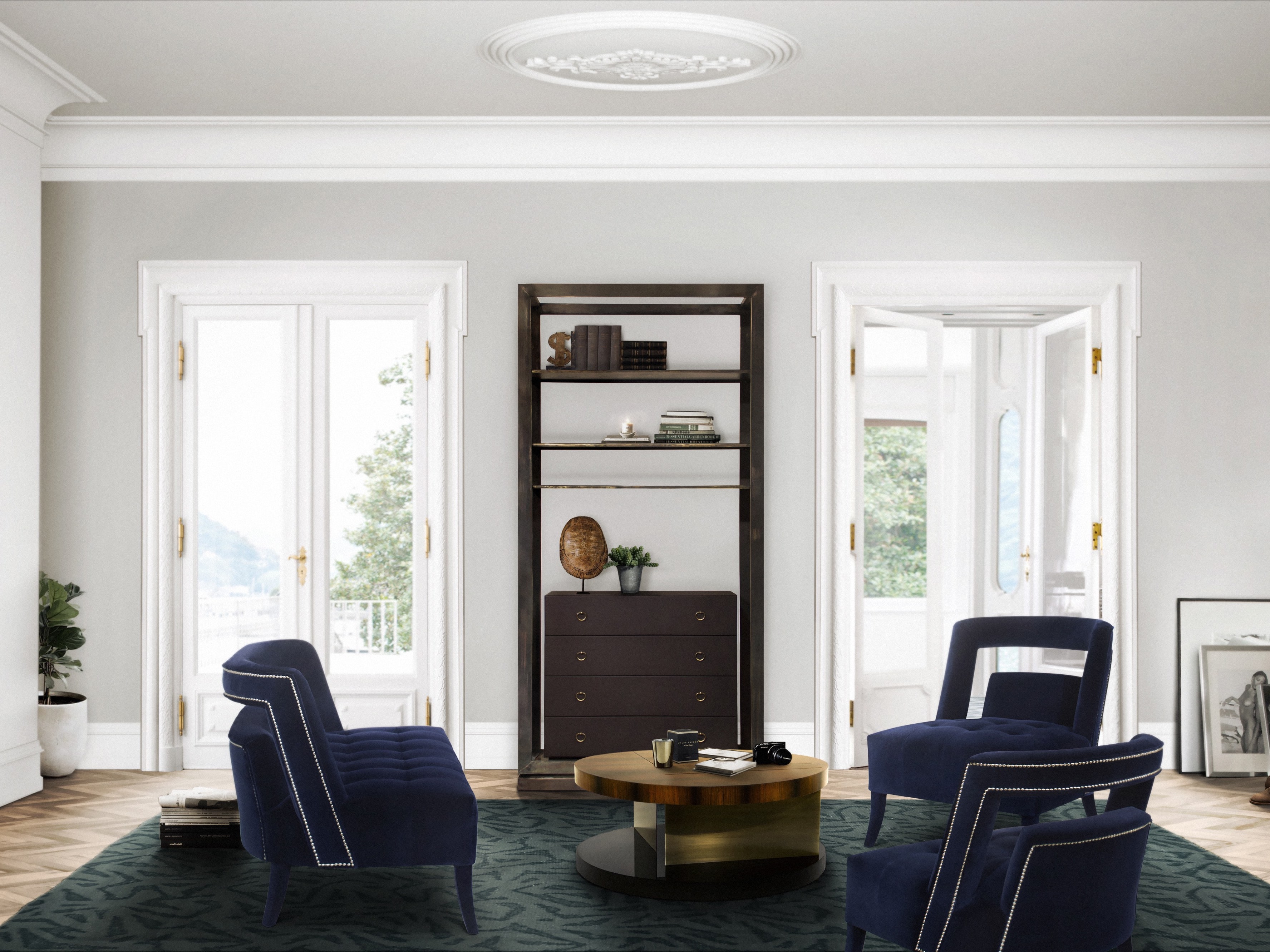 Nature-Inspired Modern Living Room Design with Fully Velvet Upholstered Armchair - Home'Society