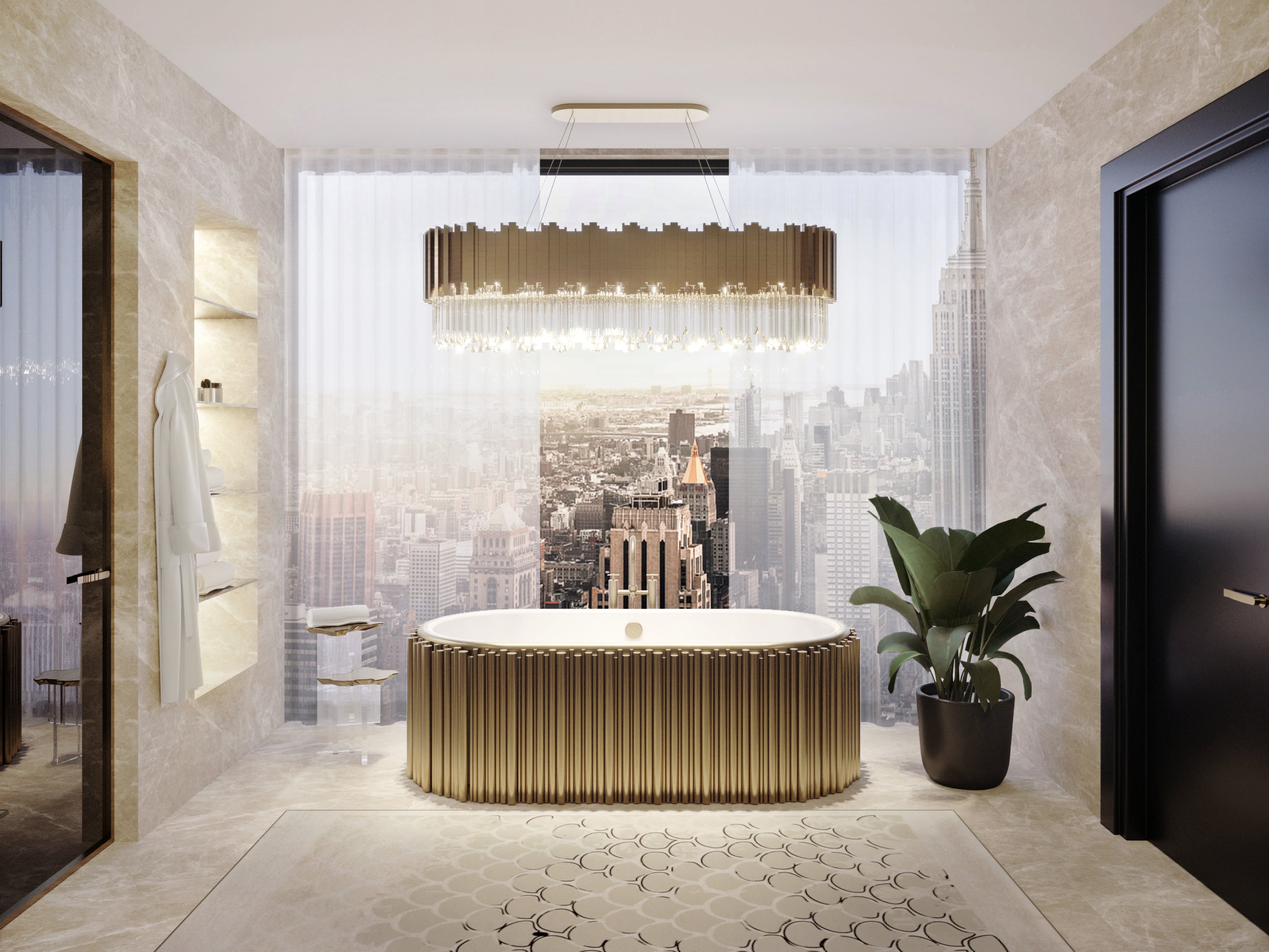 Golden Bathtub In Luxurious Modern Bathroom - Home'Society