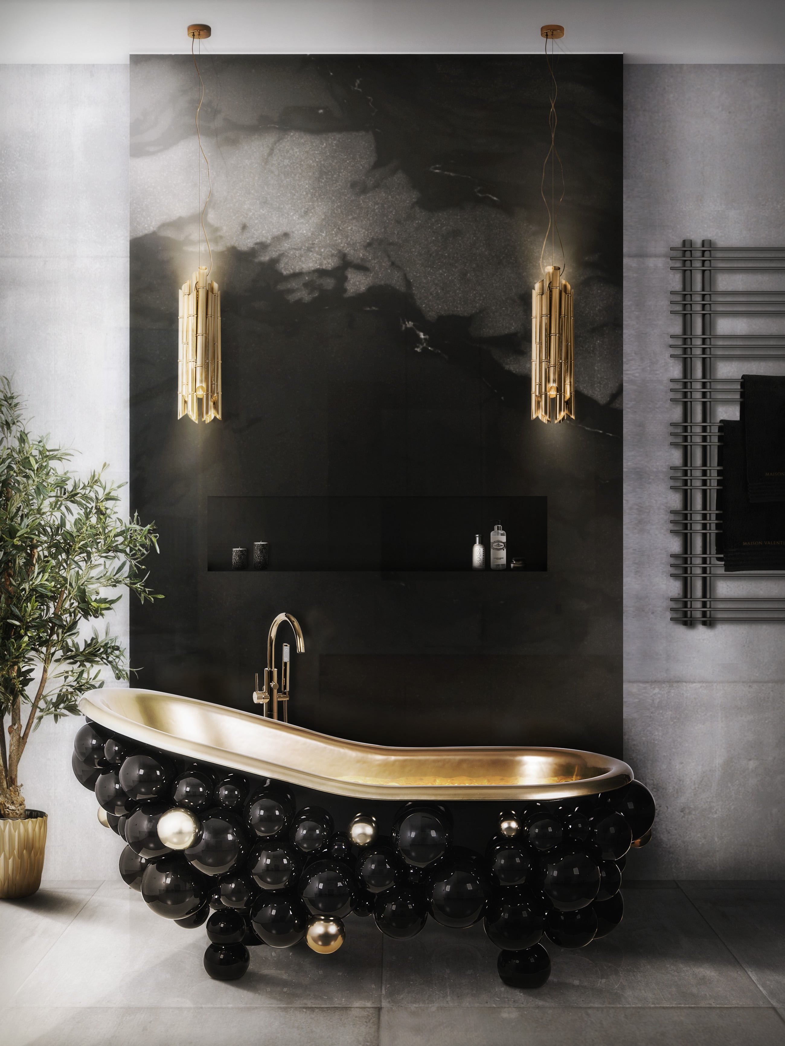 Moody Modern Bathroom Designs With Unique Bubble Bathtub - Home'Society