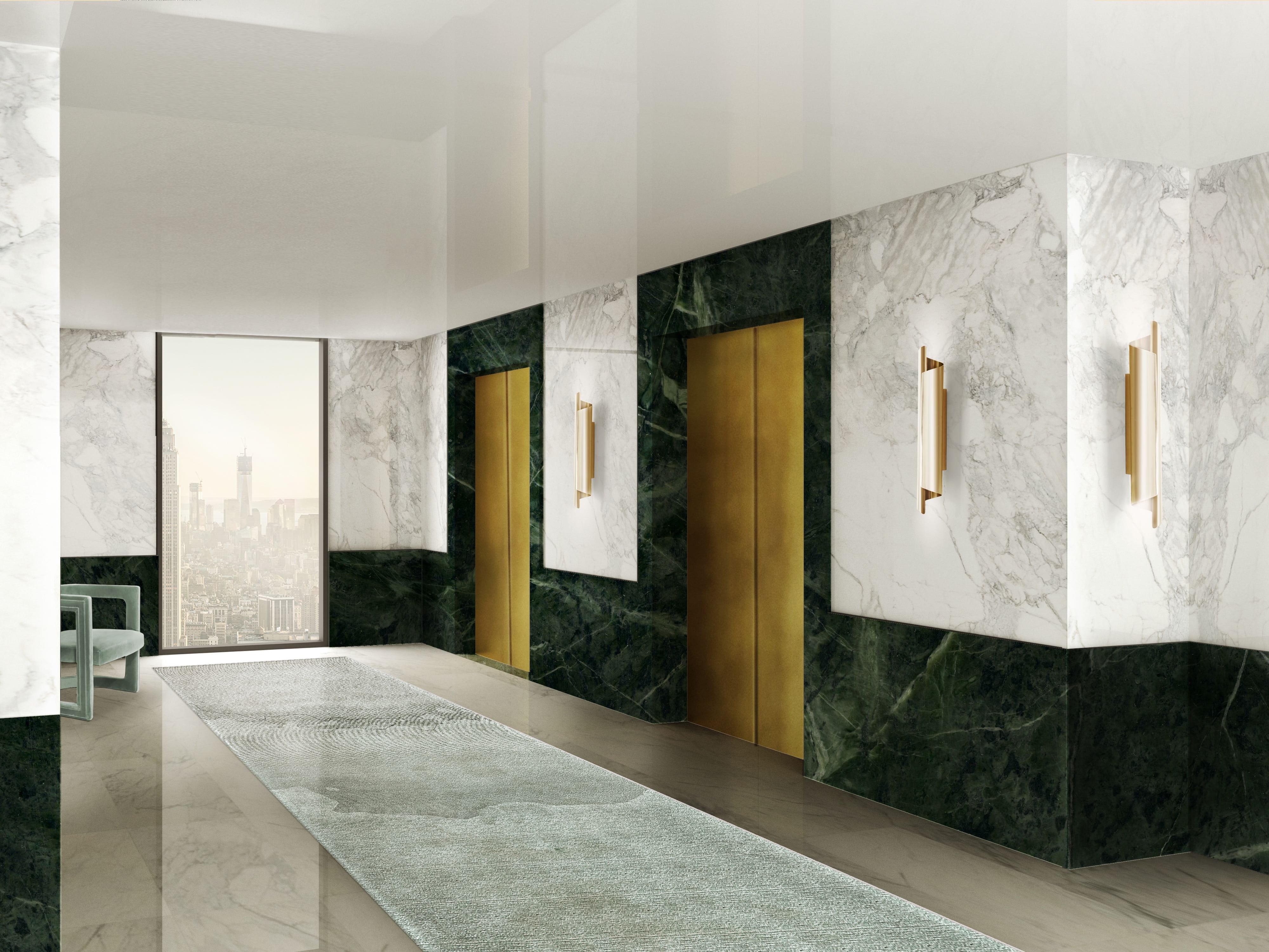 Sophisticated Hotel Design Contract With Marble And Brass Wall Light - Home'Society