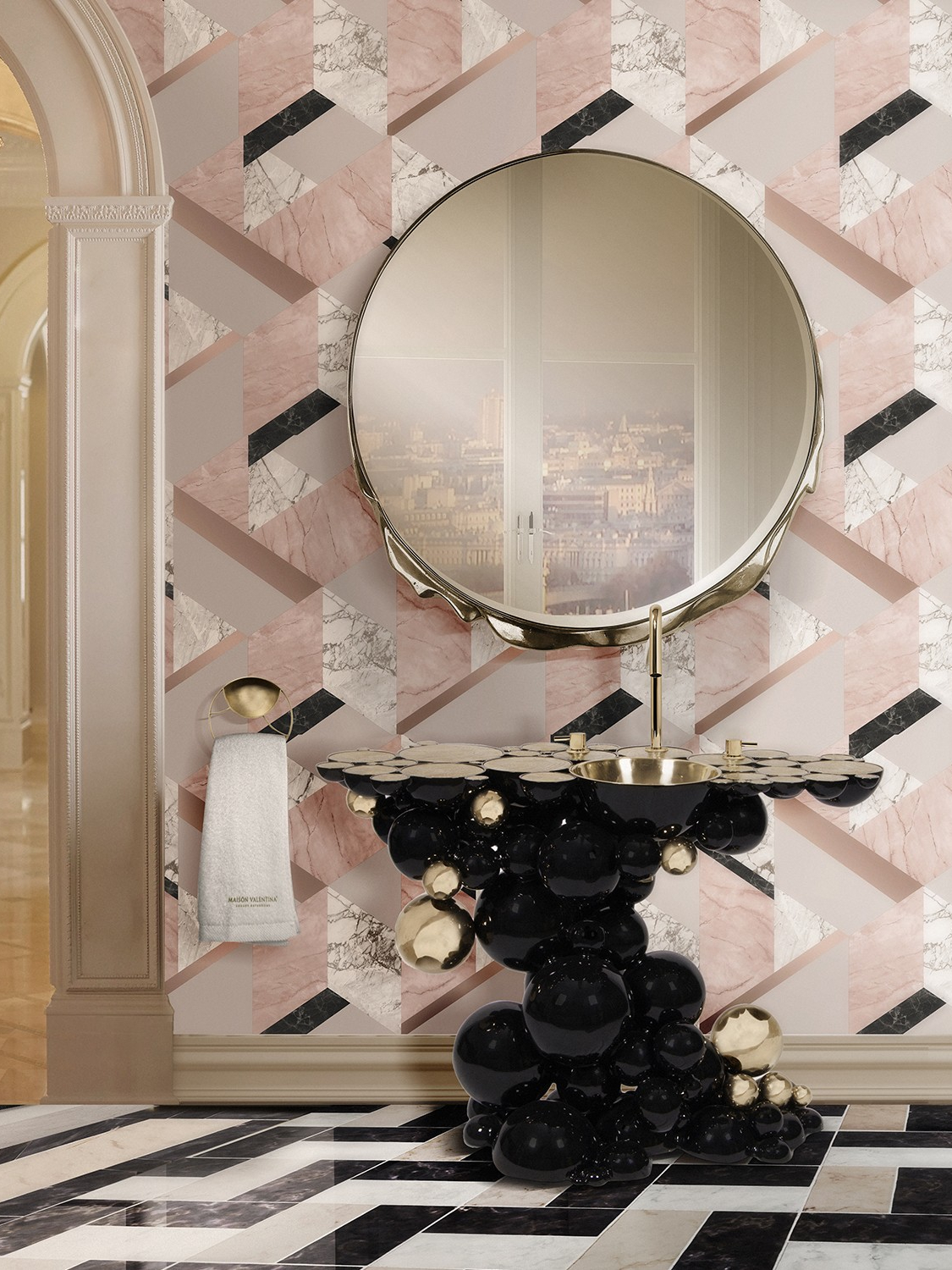 Luxury Bathroom Design With Black And Gold And Pink Tones - Home'Society