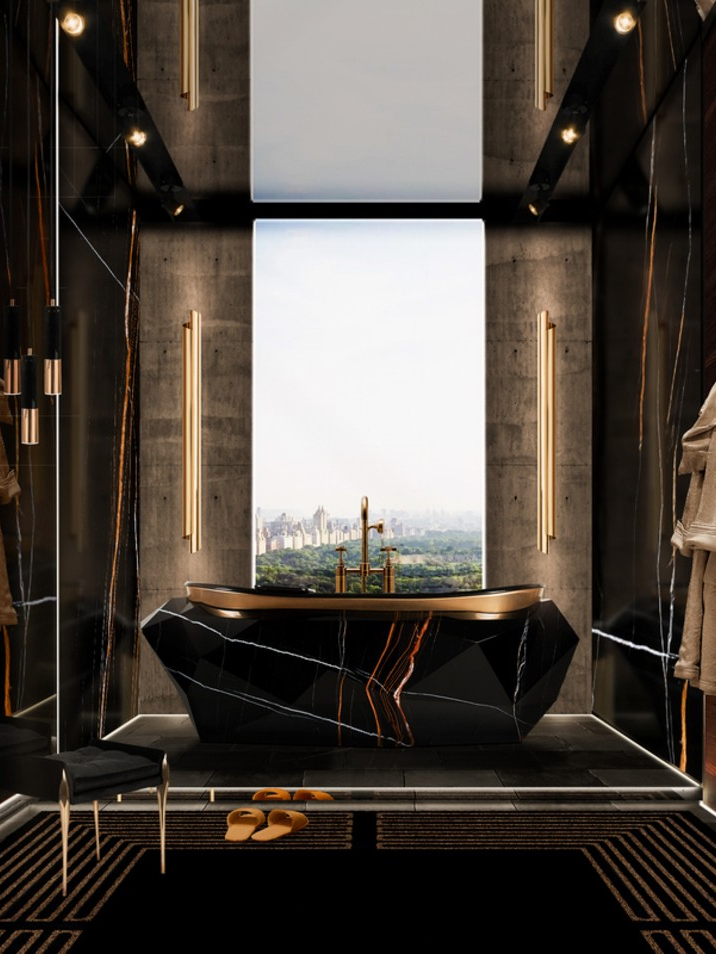 Dark Bathroom Interior Design With Gorgeous Marble Accents - Home'Society