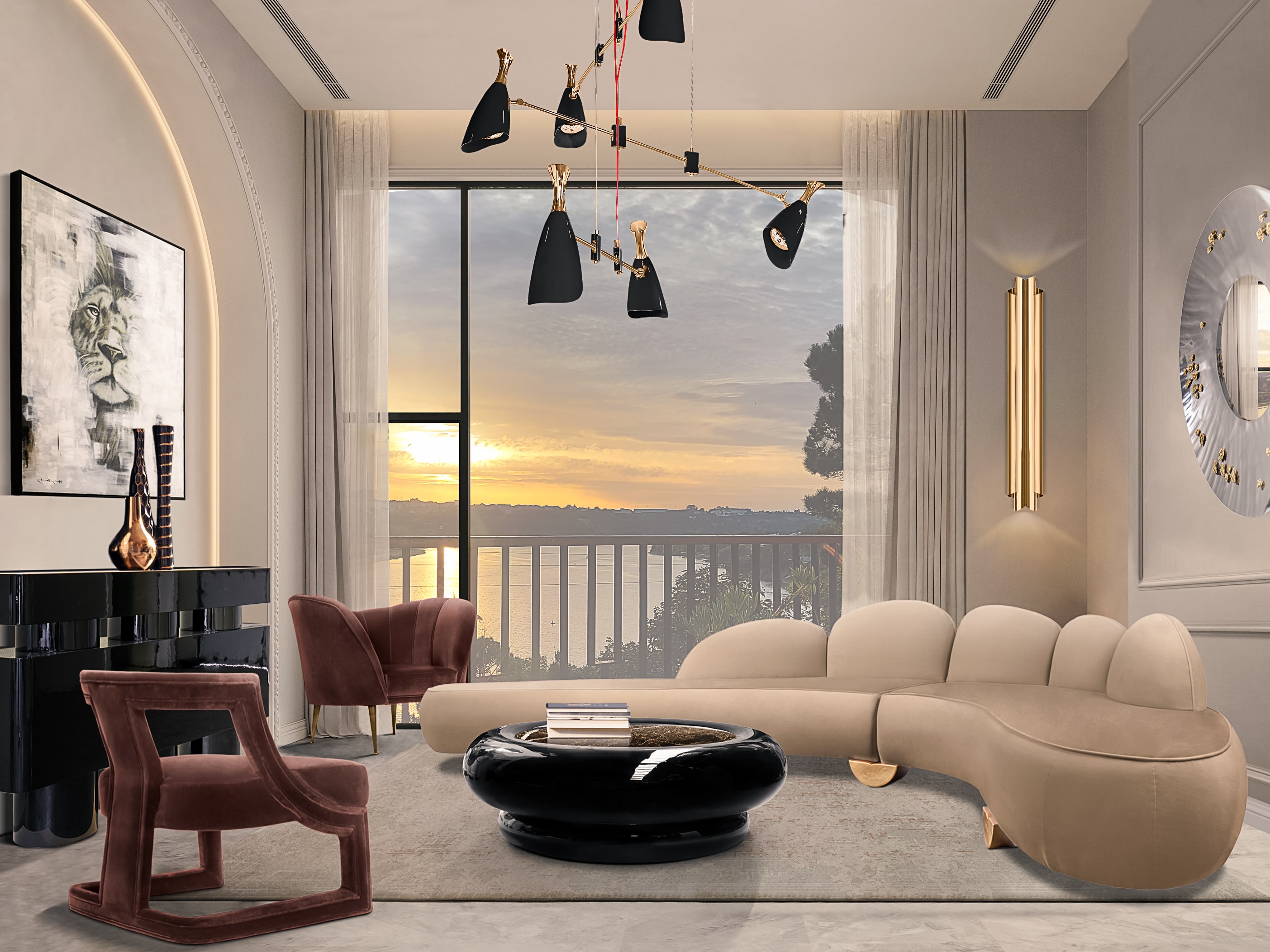 Smooth Contemporary Living Room Design With Curvy Sofa - Home'Society