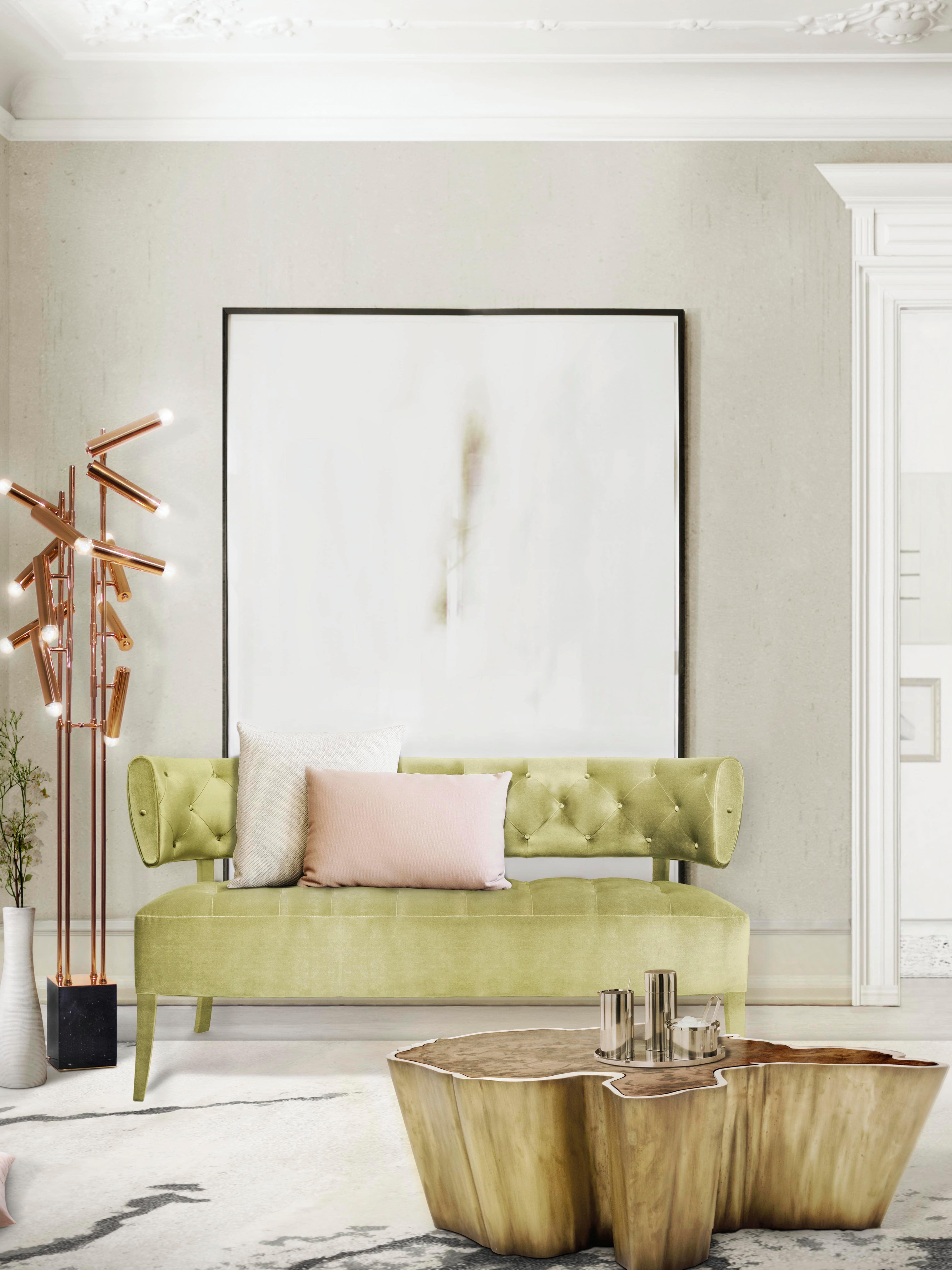 Light Living Room Interior Design With Lime Green Sofa - Home'Society