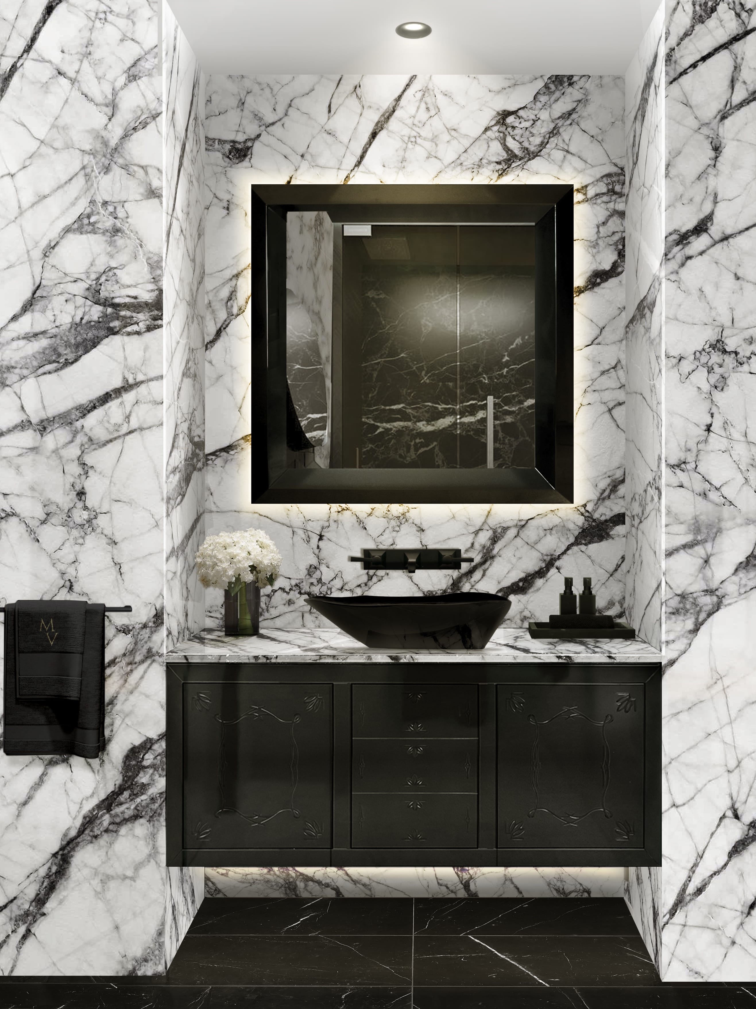 A Blissfuly Unique Dark Contemporary Bathroom - Home'Society